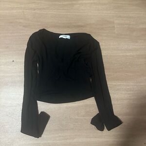 Garage Black Ribbed Long Sleeve V-Neck Top